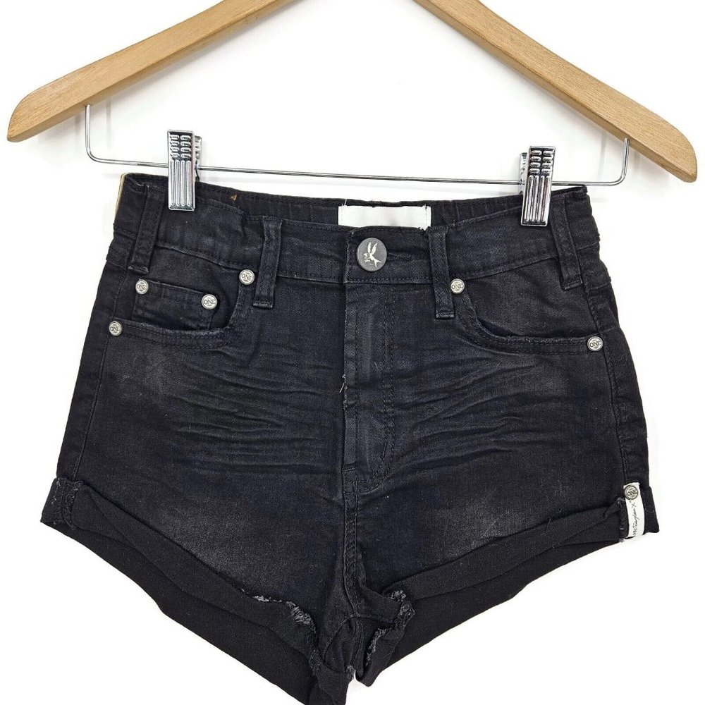 New One Teaspoon High Waist Cult Denim Shorts Girls 12-14 Black Punk Stretch